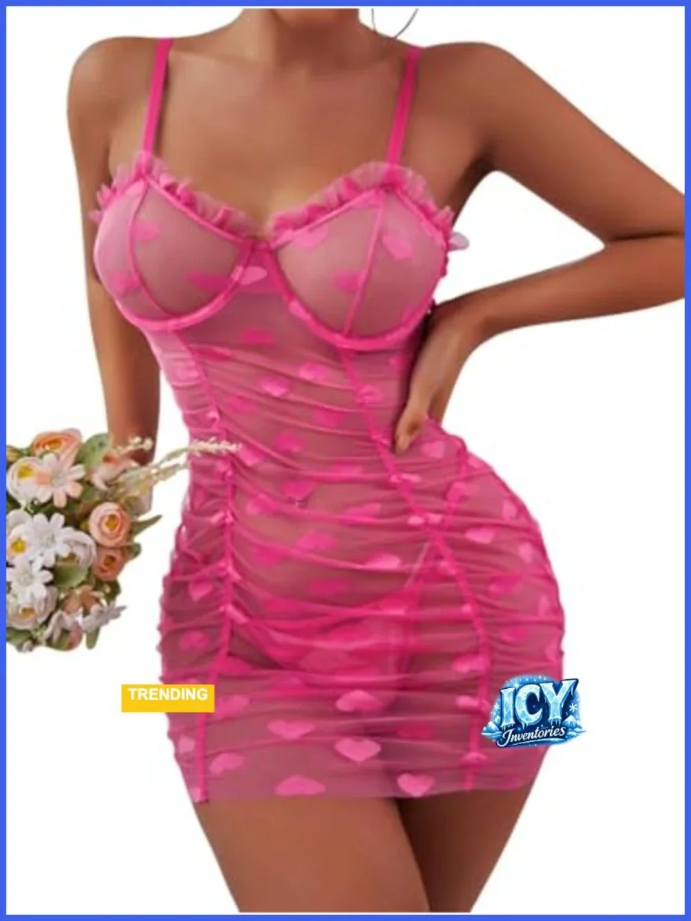 Sexy Sheer Lingerie Babydoll Chemise with Thong, Underwire, Slight Stretch
